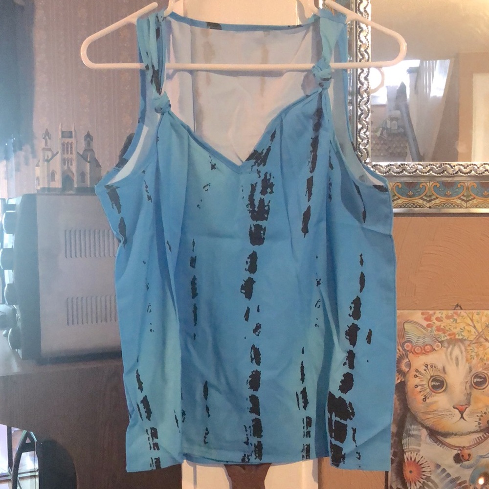 Blue and black print tank top - Picture 1 of 5